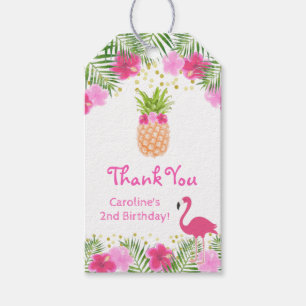 Étiquettes-cadeau Flamant rose d'ananas tropical Luau