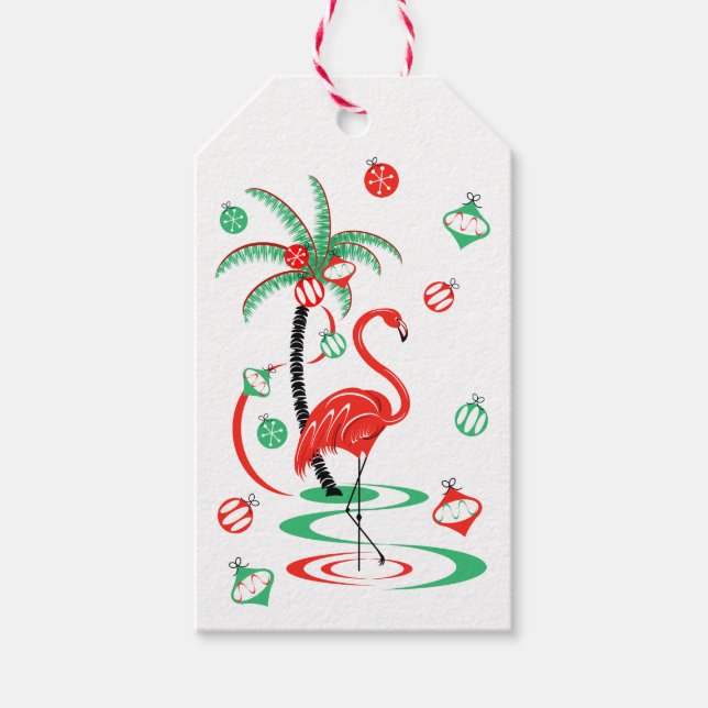 Étiquettes-cadeau Flamant rose de Noël rouge Baubles marque cadeau p (Devant)