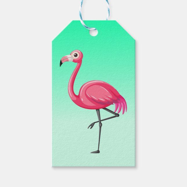 Étiquettes-cadeau Flamant Rose de Style Cartoon (Devant)