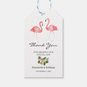 Étiquettes-cadeau Flamant rose Feuille tropical Merci Mariage