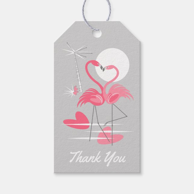 Étiquettes-cadeau Flamant rose Love Merci texte retour gris étiquett (Devant)