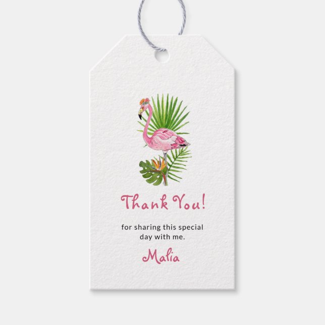 Étiquettes-cadeau Flamant rose & Merci tropical (Devant)