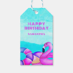 Étiquettes-cadeau Flamant rose rose Anniversaire Nom de la fête de l