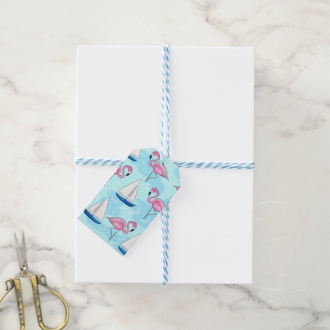 Étiquettes-cadeau Flamant rose rose Blue Voilier Preppy (Avec de laficelle)