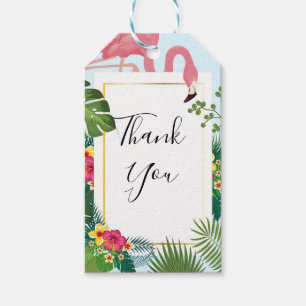 Étiquettes-cadeau Flamant rose rose élégant et Merci Feuille tropica