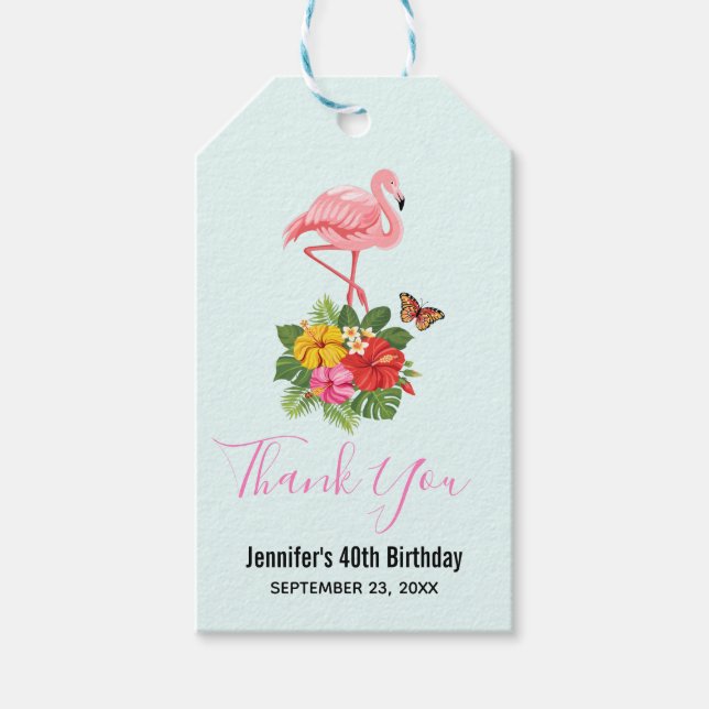 Étiquettes-cadeau Flamant rose rose & Hibiscus Tropical Merci fantai (Devant)