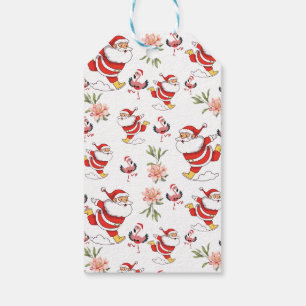 Étiquettes-cadeau Flamant rose tropical Père Noël Motif de Noël
