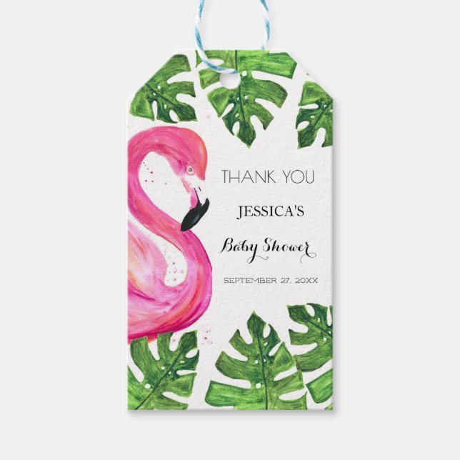 Étiquettes-cadeau Flamant rose Tropical Rose Baby shower Party Favor (Devant)
