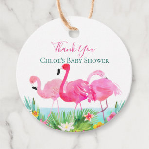 Étiquettes Cadeau Flamants roses floraux tropicaux roses