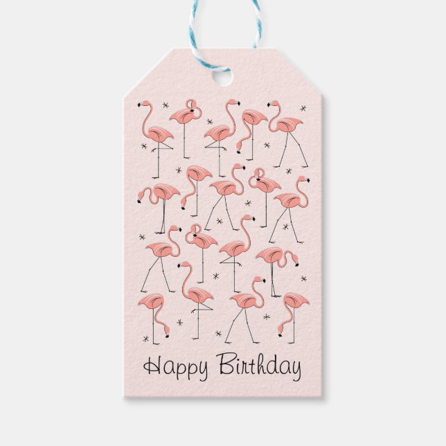 Étiquettes-cadeau Flamants roses rose joyeuse marque cadeau d'annive (Devant)