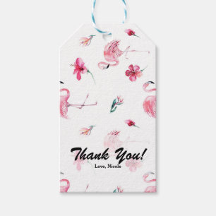 Étiquettes-cadeau Flamingo rose et hibiscus Favoris de fête tropical