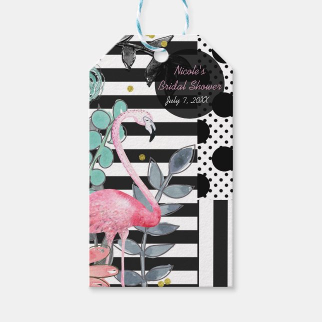Étiquettes-cadeau Flamingo Rose Polka Danse Fun Fête d'Été (Devant)