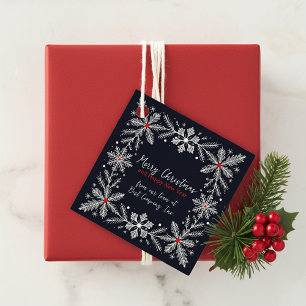 Étiquettes Cadeau Flamme de neige noire et blanche Joyeux Noël