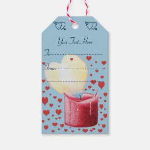 Étiquettes-cadeau flamme en forme de coeur rouge bougie design roman