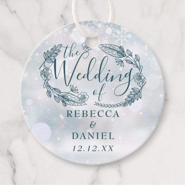 Étiquettes Cadeau Flammes de neige florales rustiques Mariage hivern (Devant)