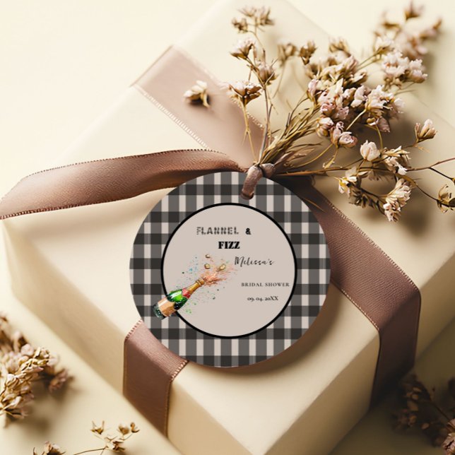 Étiquettes Cadeau Flanelle et fizz hiver noir et blanc shower de mar (Créateur téléchargé)