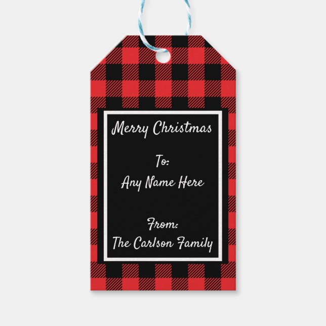 Étiquettes-cadeau Flannelle de tarte de bison rouge personnalisée (Devant)