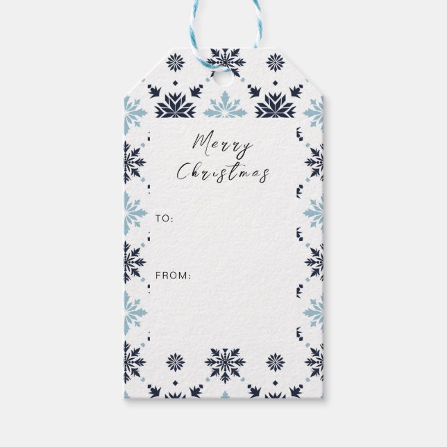 Étiquettes-cadeau Flèche de neige bleu clair et blanc (Devant)