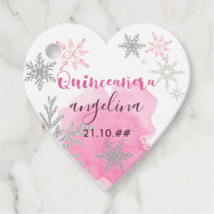 Étiquettes Cadeau Flèche de neige rose et argent Quinceanera