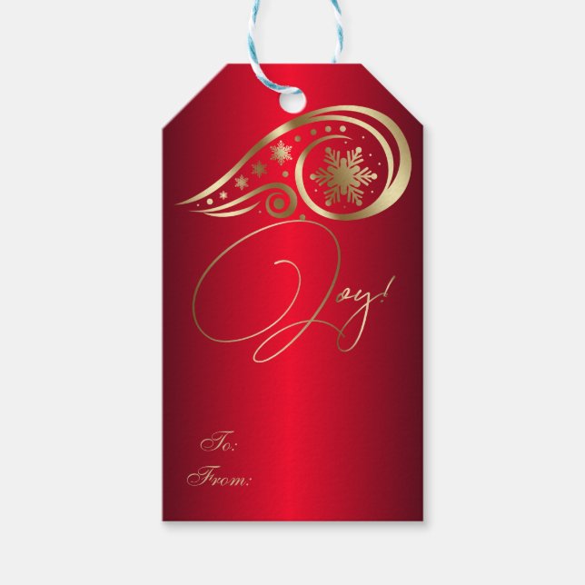 Étiquettes-cadeau Flèches et flocons rouges et or (Devant)