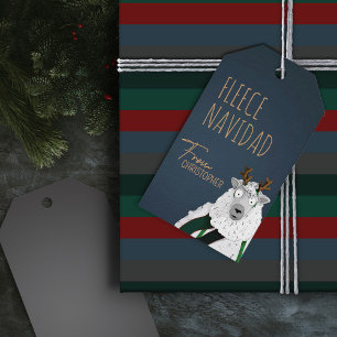 Étiquettes-cadeau Fleece Navidad Mouton Chic Drôle Festif Gris Bleu