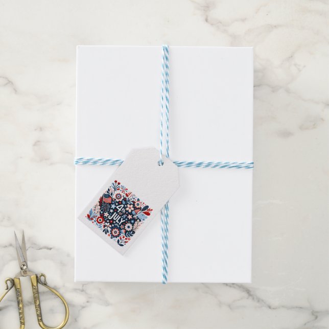 Étiquettes-cadeau Fleur 4 juillet (Avec de laficelle)