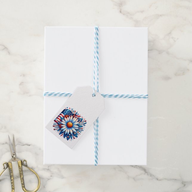 Étiquettes-cadeau Fleur 4 juillet (Avec de laficelle)