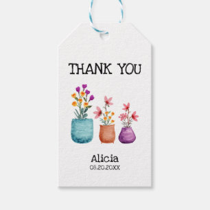 Étiquettes-cadeau Fleur amusante et colorée sur le Merci d'aquarelle