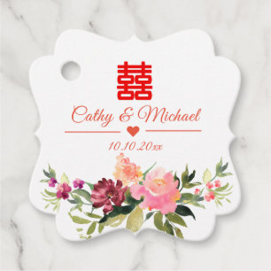 Étiquettes Cadeau Fleur aquarelle double bonheur mariage chinois