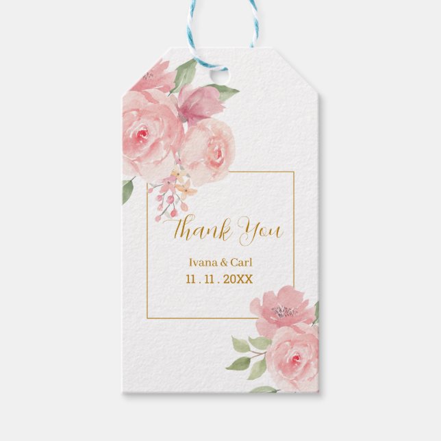 Étiquettes-cadeau Fleur aquarelle ROSE  (Devant)