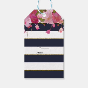 Étiquettes-cadeau Fleur avec paillettes de faux or moderne chic