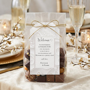Étiquettes-cadeau Fleur Blanche en Relief Mariage Bienvenue Remercie