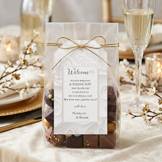Étiquettes-cadeau Fleur Blanche en Relief Mariage Bienvenue Remercie