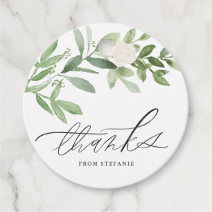 Étiquettes Cadeau Fleur blanche et verdure à l'aquarelle Merci