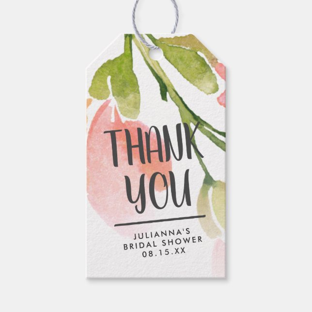 Étiquettes-cadeau Fleur d'aquarelle fraîche Merci personnalisé (Devant)
