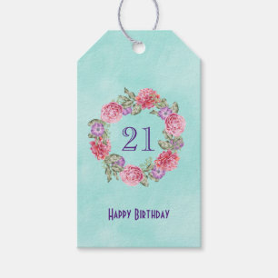 Étiquettes-cadeau Fleur d'aquarelle Wreath avec Joyeux anniversaire