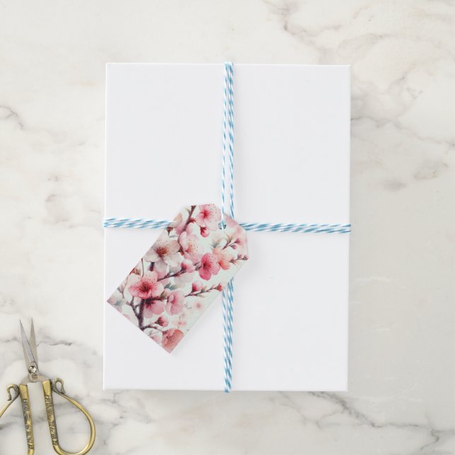 Étiquettes-cadeau Fleur de Cerisier (Avec de laficelle)