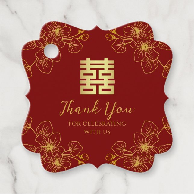 Étiquettes Cadeau Fleur de cerisier floral mariage chinois merci (Devant)