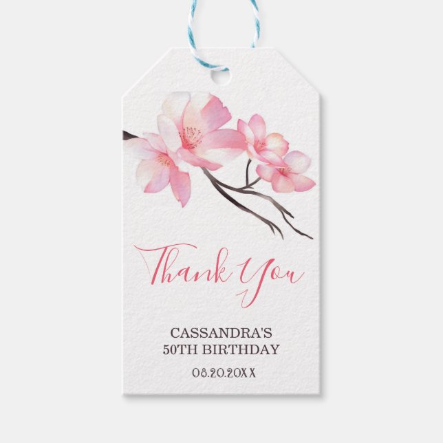 Étiquettes-cadeau Fleur de cerisier rose clair moderne Anniversaire  (Devant)