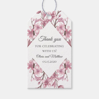 Étiquettes-cadeau Fleur de cerisier rose. Merci mariage floral