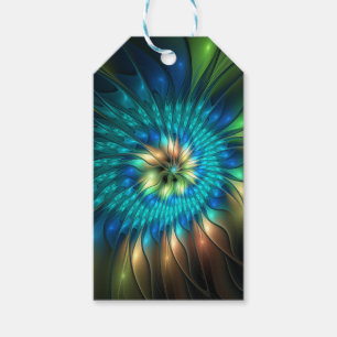 Étiquettes-cadeau Fleur de fantaisie lumineuse, fractale abstraite c