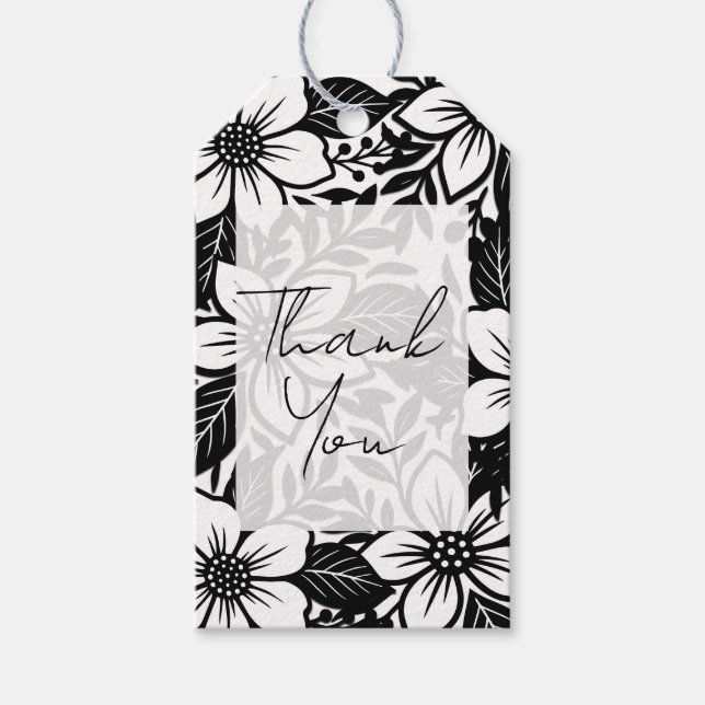 Étiquettes-cadeau Fleur de floraison gras noir et blanc (Devant)