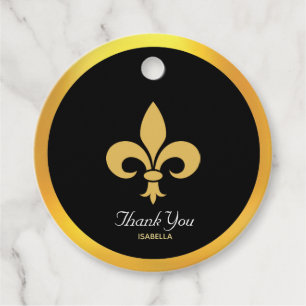 Étiquettes Cadeau Fleur de Lis élégante sur carte de remerciement d'