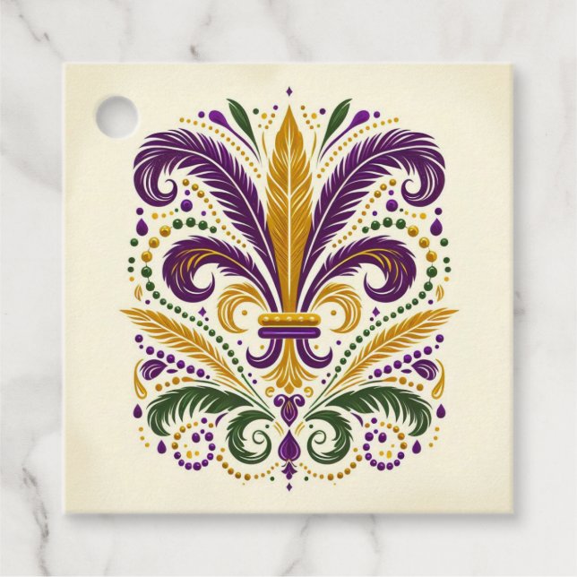 Étiquettes Cadeau Fleur de lis jaune et vert violet (Devant)