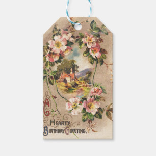 Étiquettes-cadeau Fleur de naissance victorienne de l'époque 1800