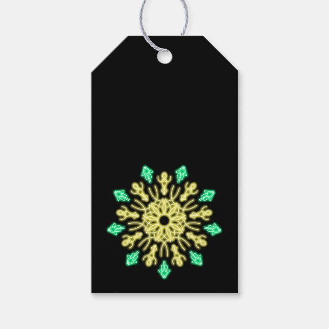 Étiquettes-cadeau Fleur de néon jaune et vert (Devant)