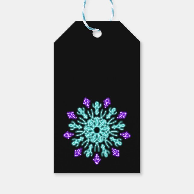 Étiquettes-cadeau Fleur de néon pourpre et turquose (Devant)