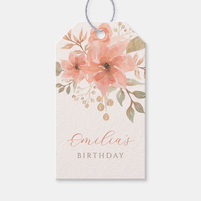 Étiquettes-cadeau Fleur de pêche rose (Devant)