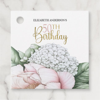 Étiquettes Cadeau Fleur de Pivoine Rose Pâle pour les 50 ans d'anniv