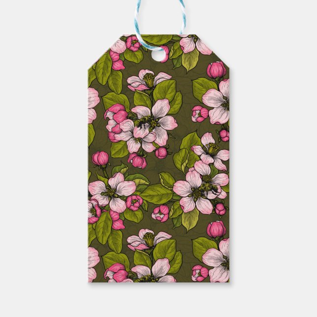 Étiquettes-cadeau Fleur de pomme sur vert foncé (Devant)